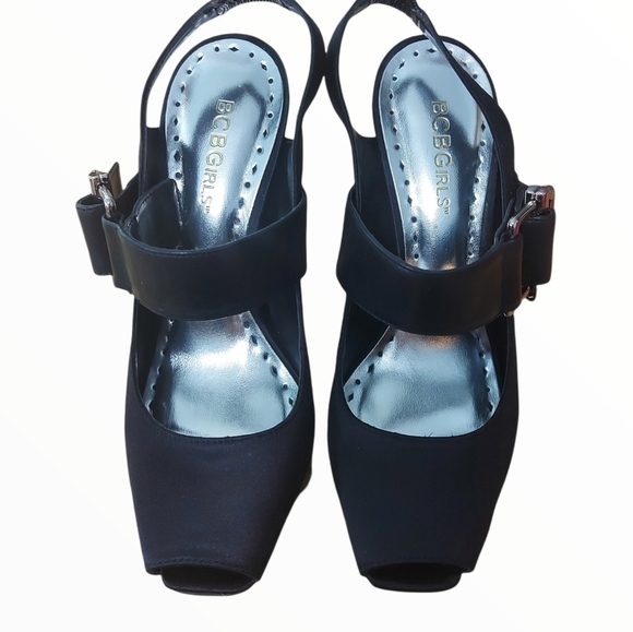 BCBGIRLS Black Satin Heels Size 7 - Picture 4 of 9